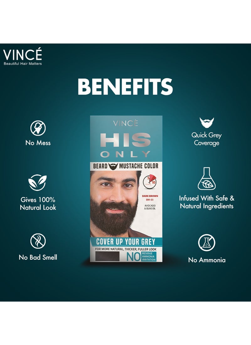 VINCE Beard & Mustache Color (BM-03) – Dark Brown – Ammonia-Free, 100% Grey Coverage, Olive Oil & Avocado Oil Infused, Quick 5-Minute Application, Long-Lasting Results, Full Kit Included  - Image 3