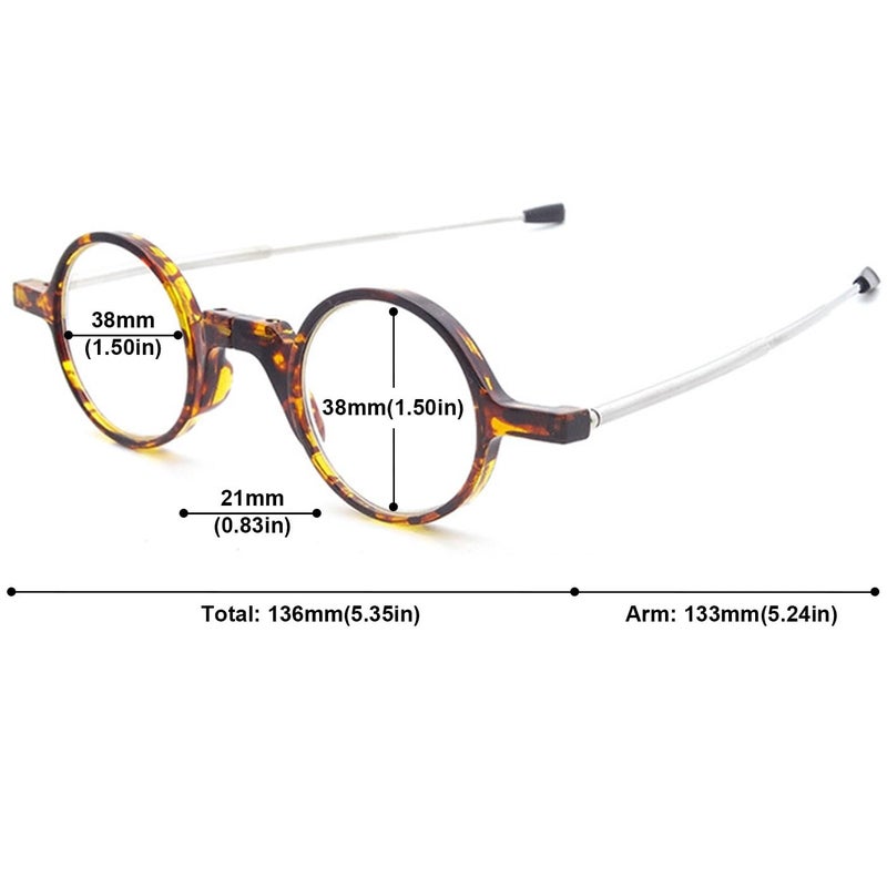 ABETOS Folding Reading Glasses Men Women Round Portable Blue Light Readers Pocket Wallet Eyeglasses w/Zipper Case, Tortoiseshell+2.0 - Image 2