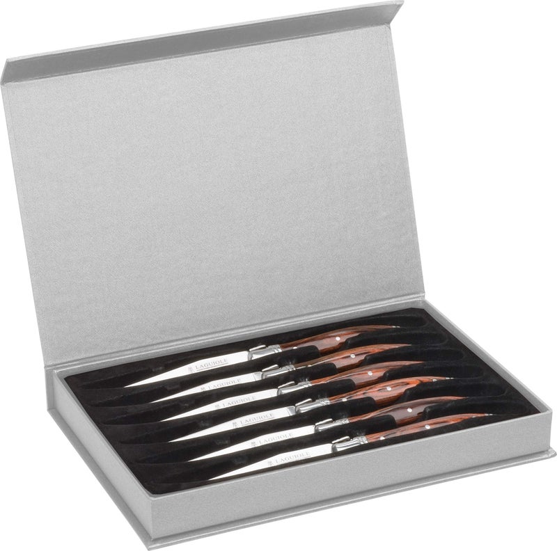 Trudeau Trudeau Set of 6-Brown & Gray Laguiole Steak Knives with Pakkawood Handles, Stainless/Wood  - Image 4