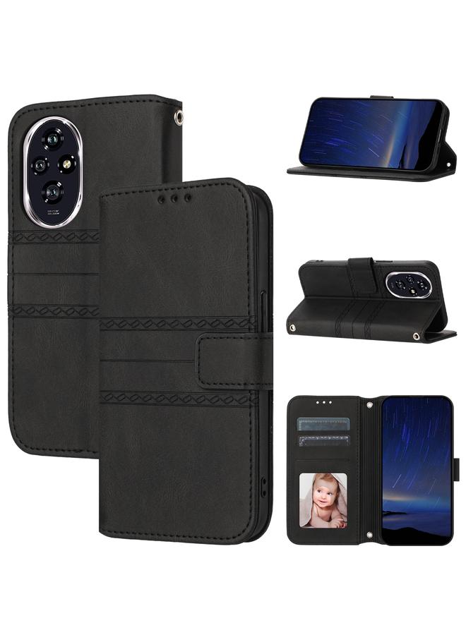 زبون جراب هاتف Honor 200 من الجلد الملمس بخطوط منقوشة - Image 1