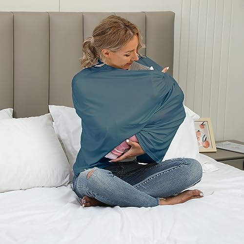 MeetJoy Breathable Car Seat Cover for Babies – Multi-Purpose Soft Rayon Nursing Cover for Breastfeeding, High Stretchy Infant Carseat Canopy, Stroller Cover (Smooth Rayon, Blue) - Image 4