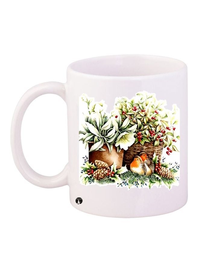 RYN Hen Printed Coffee Mug White/Green/Brown 11ounce