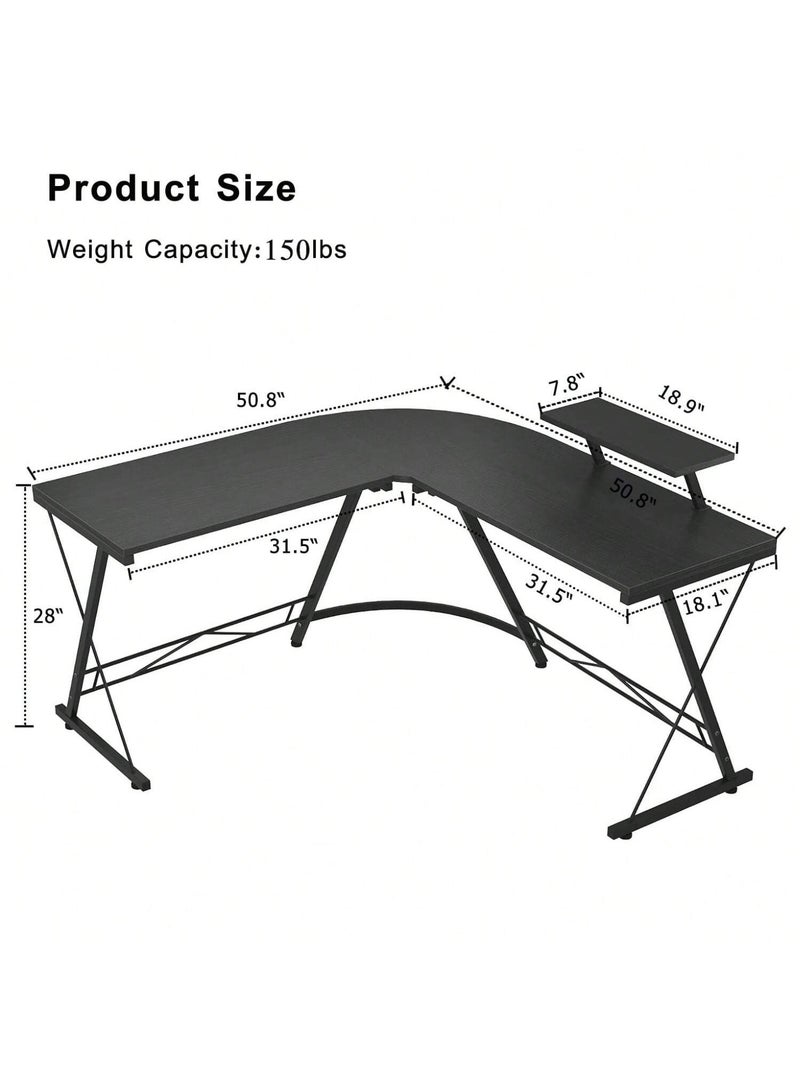 ZUIHAO L Shaped Gaming Desk Computer Corner Desk Gaming Table with Large Monitor Stand Sturdy Writing Workstation Gaming Desk with Shelf  Black - Image 3