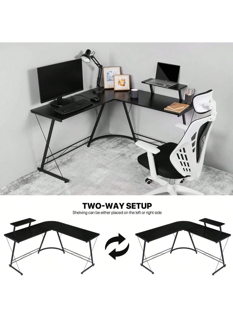 ZUIHAO L Shaped Gaming Desk Computer Corner Desk Gaming Table with Large Monitor Stand Sturdy Writing Workstation Gaming Desk with Shelf  Black - Image 2