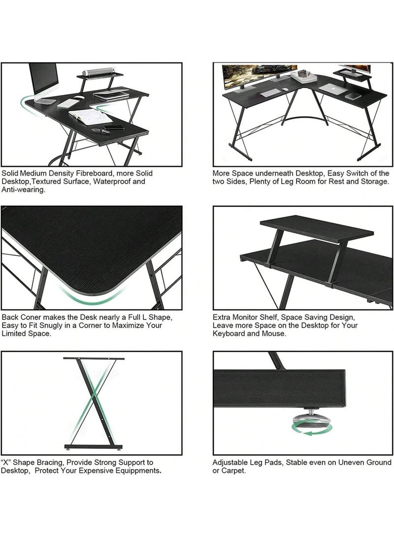 ZUIHAO L Shaped Gaming Desk Computer Corner Desk Gaming Table with Large Monitor Stand Sturdy Writing Workstation Gaming Desk with Shelf  Black - Image 4