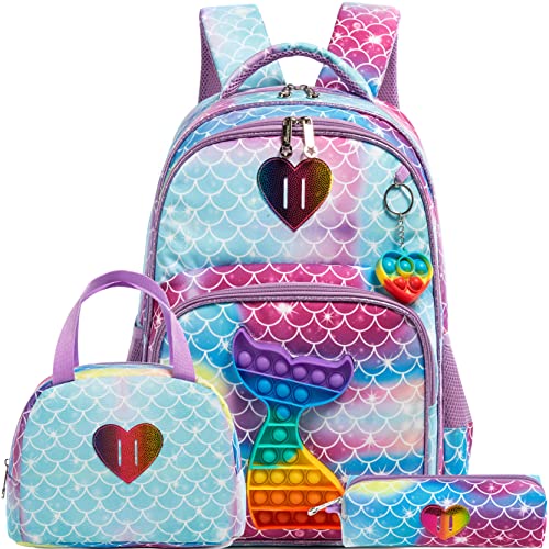 Meetbelify Mermaid Backpack for Girls Backpacks for Elementary Preschool Student with Lunch Box Pencil Case 3 in 1 Bookbag for Girls for School - Image 1