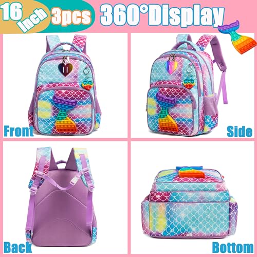 Meetbelify Mermaid Backpack for Girls Backpacks for Elementary Preschool Student with Lunch Box Pencil Case 3 in 1 Bookbag for Girls for School - Image 5