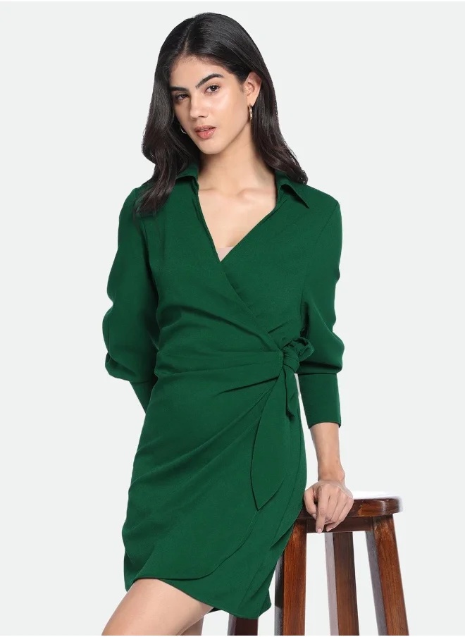 Dennis Lingo Regular Fit Green Poly Dress – Versatile and Comfortable