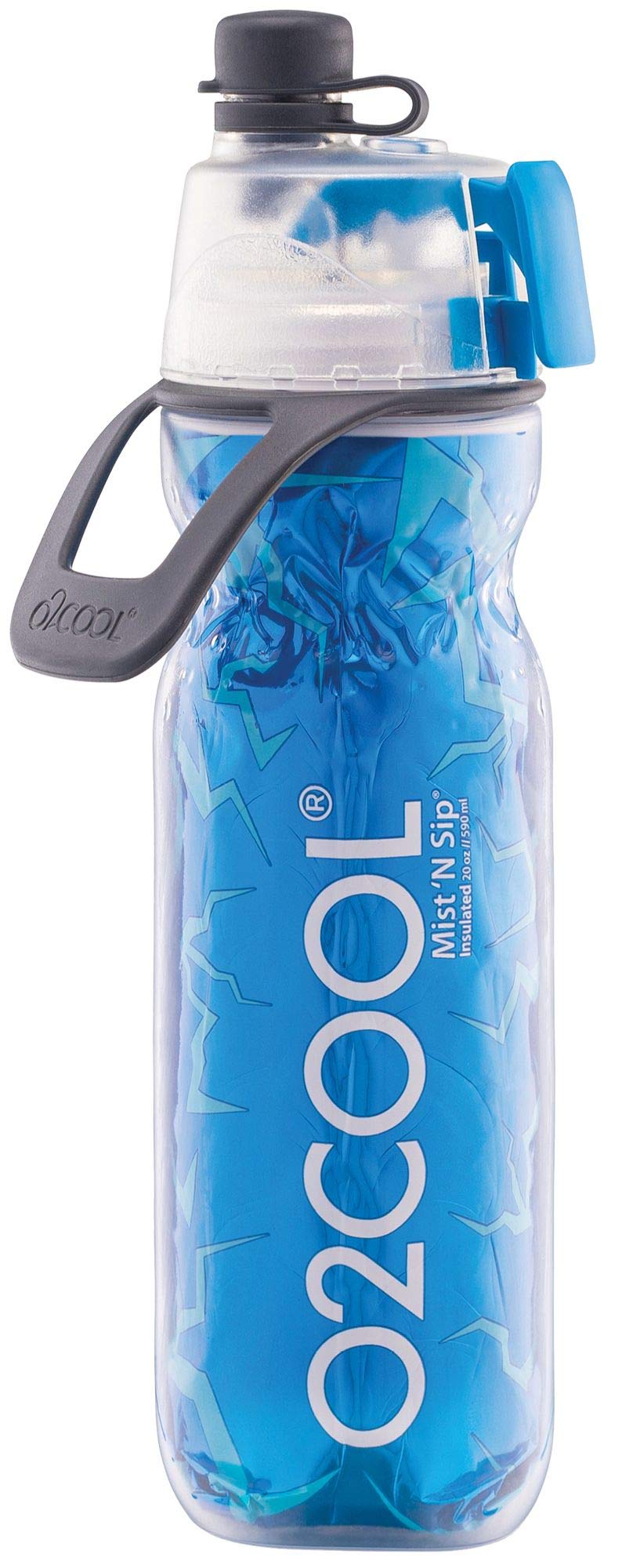 أو2 كول o2cool mist 'n sip bottle bottle 2 in-1 mist و sip function مع عدم وجود تسرب سحب زجاجة مياه مياه رياضية قابلة لإعادة الاستخدام-20 أونصة (الأزرق) - Image 1
