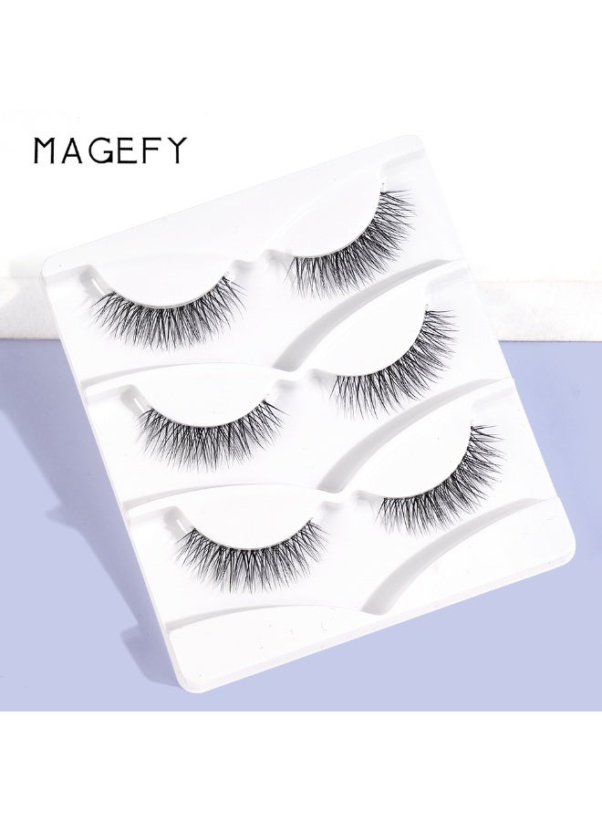 3 Pairs Pack Light Volume Short Fake Eye Lashes Lashes False Eyelashes Cat Eyes Wispy Natural Faux Mink Lashes - view 4