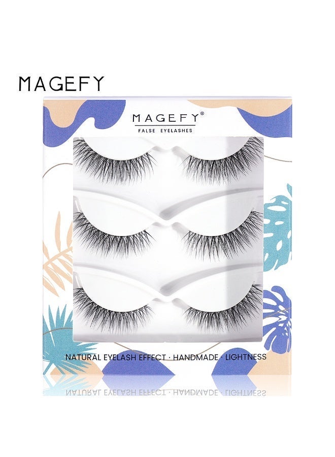 3 Pairs Pack Light Volume Short Fake Eye Lashes Lashes False Eyelashes Cat Eyes Wispy Natural Faux Mink Lashes - view 2