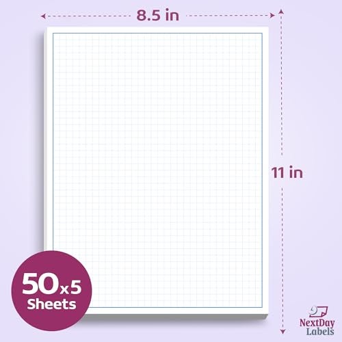 NextDayLabels Graph Paper Pad for Blueprint Drawings, Drafting, Engineering Drawing, and Planning - Graph Paper 8.5x11 Blueprint Quadrille Grid Paper Pads with Blue Lines, High Brightness 50 Sheets (5-Pack) - Image 2