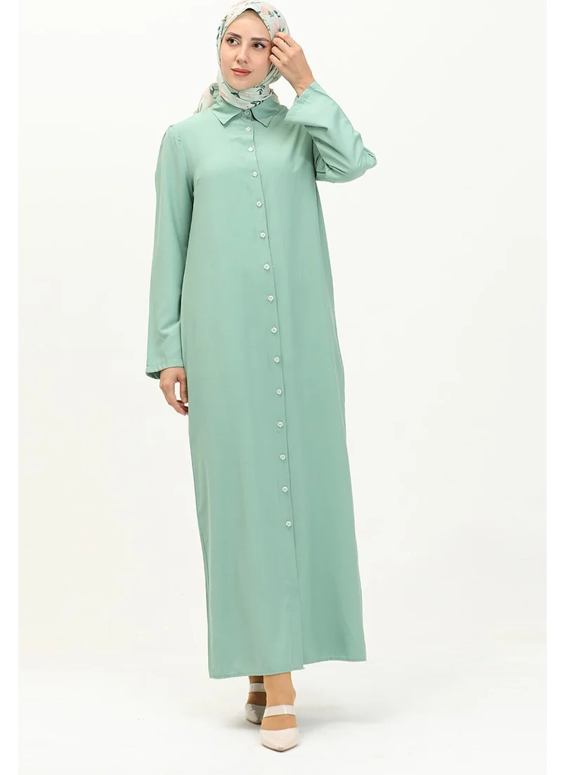 Sefa Merve Sleeve Gathered Buttoned Viscose Dress 5109-02 Water Green