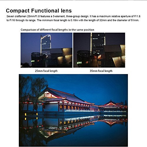 7artisans 25mm F1.8 Manual Focus Prime Fixed Lens for Olympus and Panasonic Micro Four Thirds MFT M4/3 Cameras - Black - Image 5