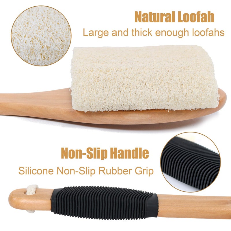 OWIIZI Back Loofah Scrubber Brush with Long Handle, Hard Loofa Sponge Body Bath Scrubber for Shower, Natural Luffa Skin Exfoliating On a Stick for Men Women Elder - Image 3