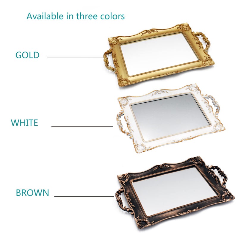 Tstarer Antique Decorative Gold Framed Square Mirror Tray, Jewelry & Cosmetics Organizer for Dresser, Square - 9.5" W x 14.5" L (Bronze) - Image 4