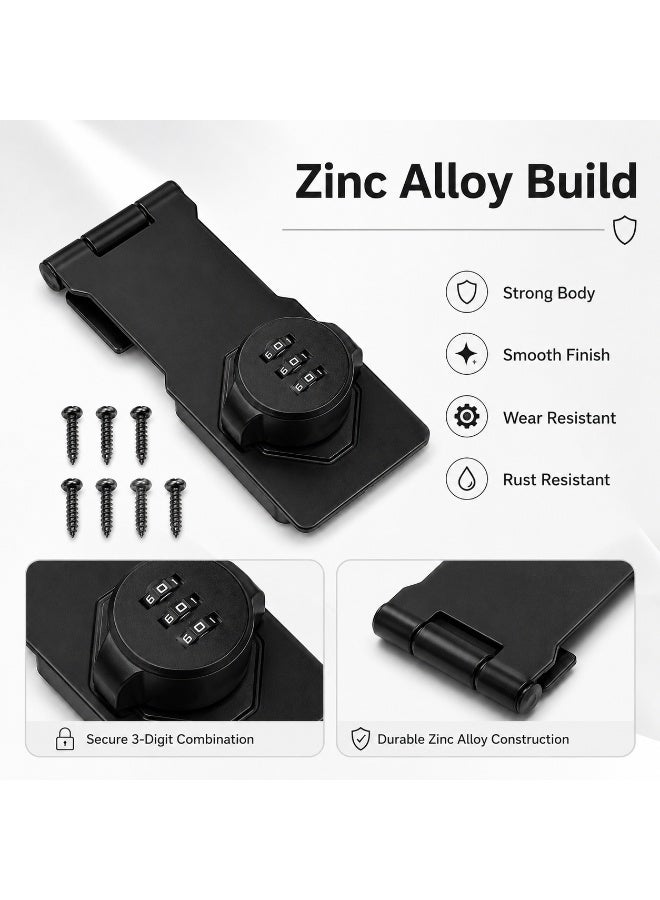 LYNLYN Cabinet Combination Lock, Black Zinc Alloy Hasp Latch, 3 Digit Password Lock, Screw Mount for Cabinet Drawer Cupboard Locker, 1 Lock 7 Screws - Image 3