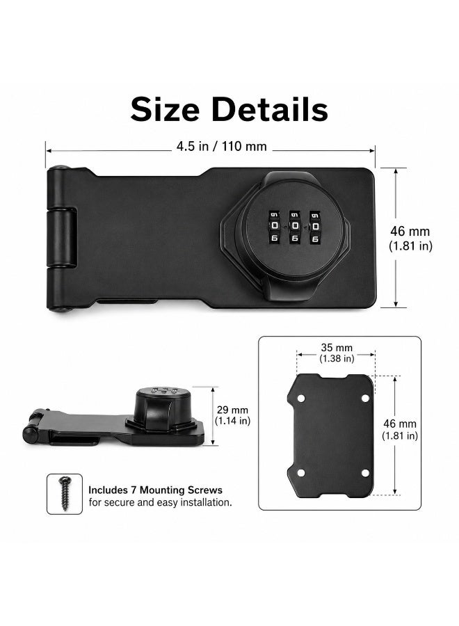 LYNLYN Cabinet Combination Lock, Black Zinc Alloy Hasp Latch, 3 Digit Password Lock, Screw Mount for Cabinet Drawer Cupboard Locker, 1 Lock 7 Screws - Image 5