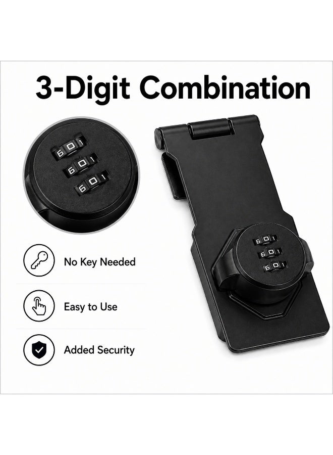 LYNLYN Cabinet Combination Lock, Black Zinc Alloy Hasp Latch, 3 Digit Password Lock, Screw Mount for Cabinet Drawer Cupboard Locker, 1 Lock 7 Screws - Image 4