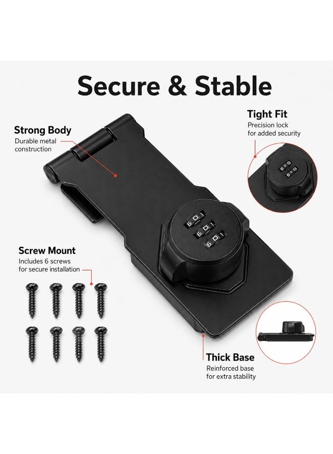 LYNLYN Cabinet Combination Lock, Black Zinc Alloy Hasp Latch, 3 Digit Password Lock, Screw Mount for Cabinet Drawer Cupboard Locker, 1 Lock 7 Screws - Image 2