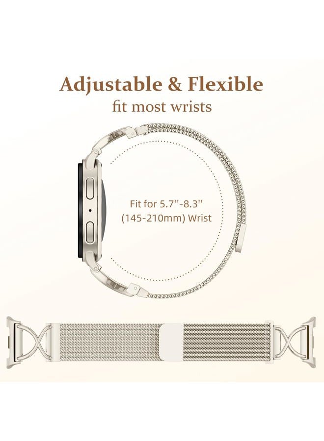 Dirrelo Metal Bands Compatible with Samusng Galaxy Watch 8 Band 40mm 44mm/Galaxy Watch 8 Classic Band 46mm, Stainless Steel Mesh Breathable Magnetic Clasp Strap for Galaxy 8/8 Classic Women Men,Starlight - Image 5