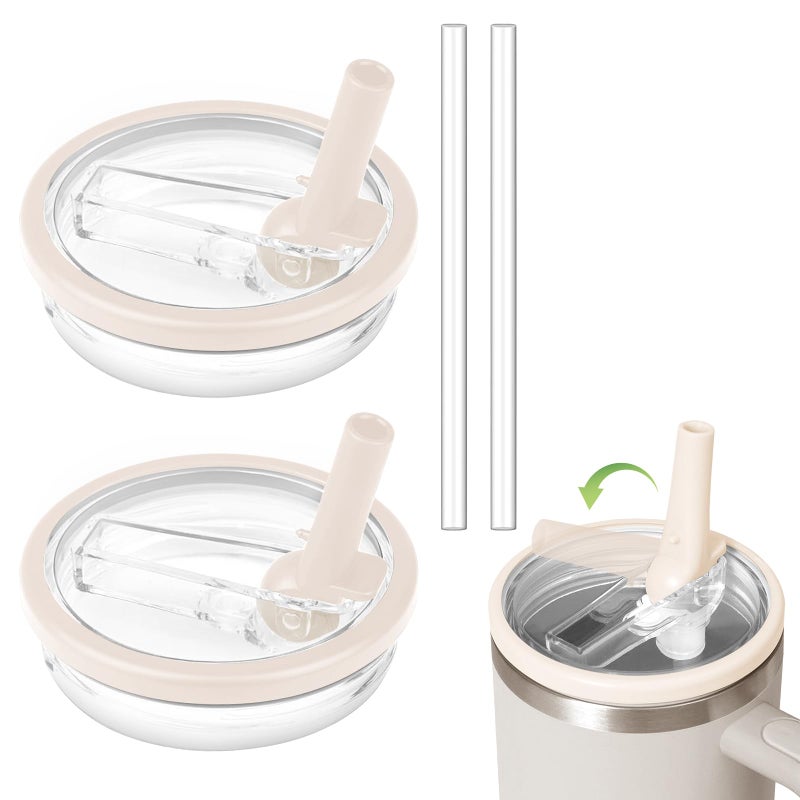 Gestarich Stanley Quencher Flip Straw Lid - 2 Pack Reusable, Leak Proof for 30 OZ Tumbler (White) - Image 1