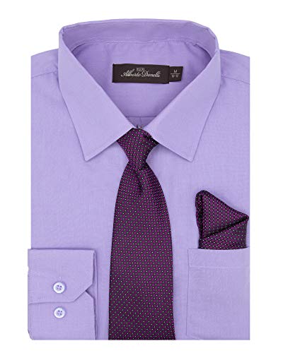 Alberto Danelli's Boys Long Sleeve Dress Shirt with Matching Tie and Handkerchief, 7, Periwinkle - Image 1