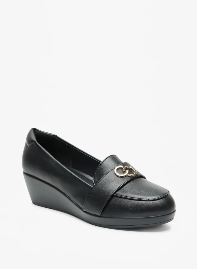 Celeste Women Metal Accented Slip On Loafers with Wedge Heels