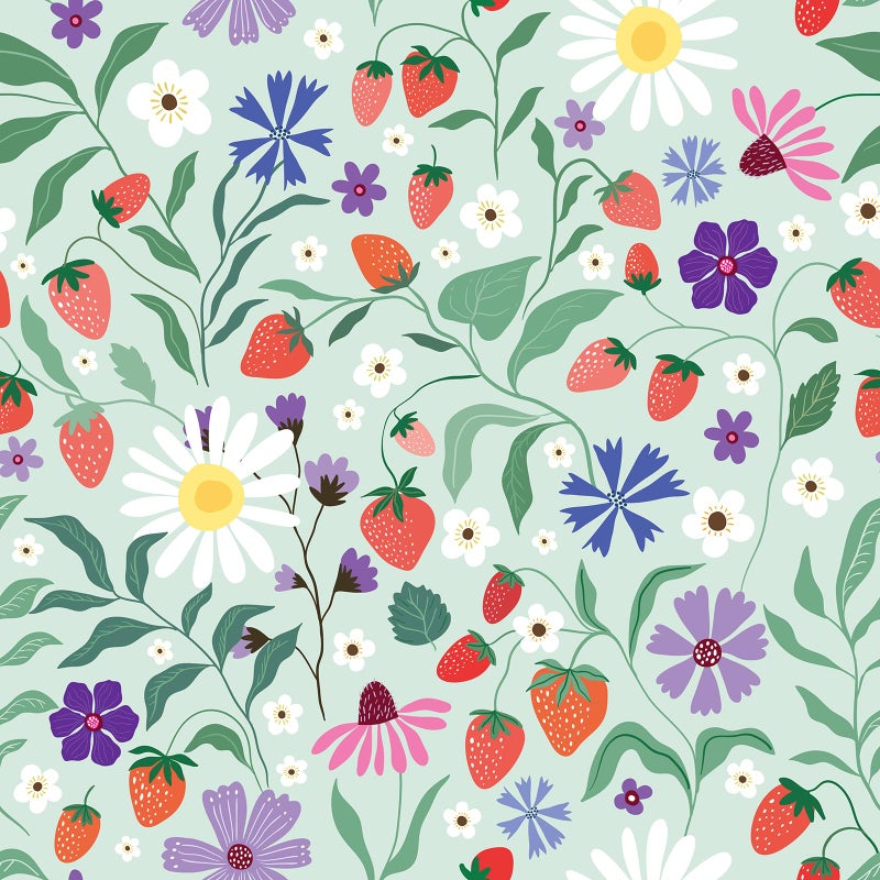 VaryStyle Strawberry Floral Wallpaper Green Floral Peel and Stick Wild Strawberries Green Contact Paper for Cabinets Wall Mural Self Adhesive Removable Vinyl Wall Paper for Bedroom Bathroom 17.7"x118" - Image 1