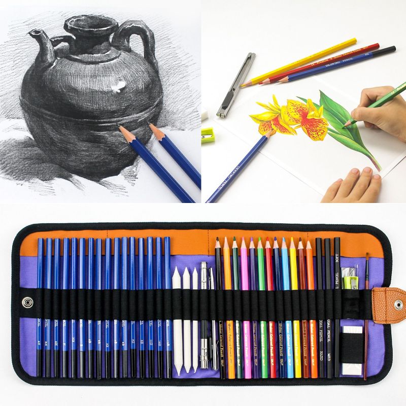 Drawing Pencils: 39-Piece Set With Hexagonal Grip, Smooth Blendable Core - Rollable Canvas Case For Artists, Adults, Beginners, Teens, Kids - Image 3