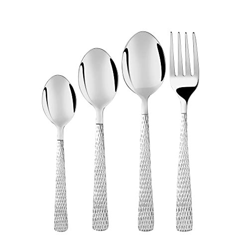 FnS Madrid Cutlery Set, Hammer Finish on Handle with Leatherette Packaging - 6 Dinner Spoons, 6 Dinner Forks, 6 Teaspoons, 6 Baby Spoons, Elegant Design, Durable, Ideal for Home, Dining, Kitchen Use - Image 3