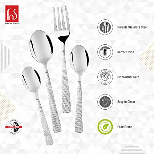 FnS Madrid Cutlery Set, Hammer Finish on Handle with Leatherette Packaging - 6 Dinner Spoons, 6 Dinner Forks, 6 Teaspoons, 6 Baby Spoons, Elegant Design, Durable, Ideal for Home, Dining, Kitchen Use - Image 5