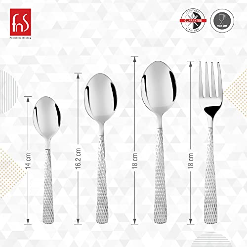 FnS Madrid Cutlery Set, Hammer Finish on Handle with Leatherette Packaging - 6 Dinner Spoons, 6 Dinner Forks, 6 Teaspoons, 6 Baby Spoons, Elegant Design, Durable, Ideal for Home, Dining, Kitchen Use - Image 4