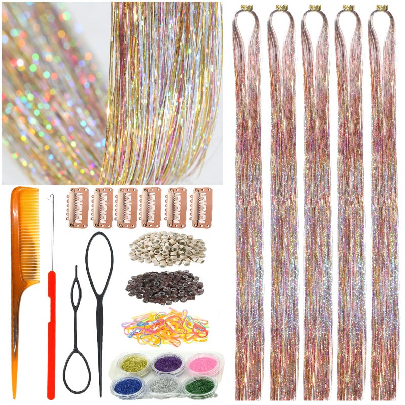 CelineBella Starlight Pink, Pink Galaxy, Fairy Dust, Peach Hair Tinsel Kit,Single Strands Mixed Colors,3-Color Ombre Effect,3-Tones Gradient Fairy Hair for Women for Party Cosplay Daily Use(Boxed) - Image 1