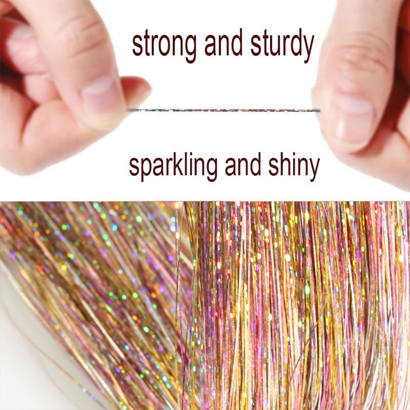 CelineBella Starlight Pink, Pink Galaxy, Fairy Dust, Peach Hair Tinsel Kit,Single Strands Mixed Colors,3-Color Ombre Effect,3-Tones Gradient Fairy Hair for Women for Party Cosplay Daily Use(Boxed) - Image 3