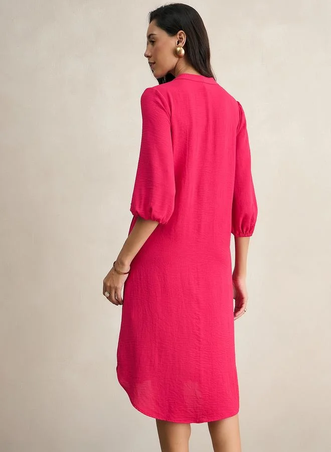 Femmella Femmella Textured Button Down V-Neck Knee Length Dress