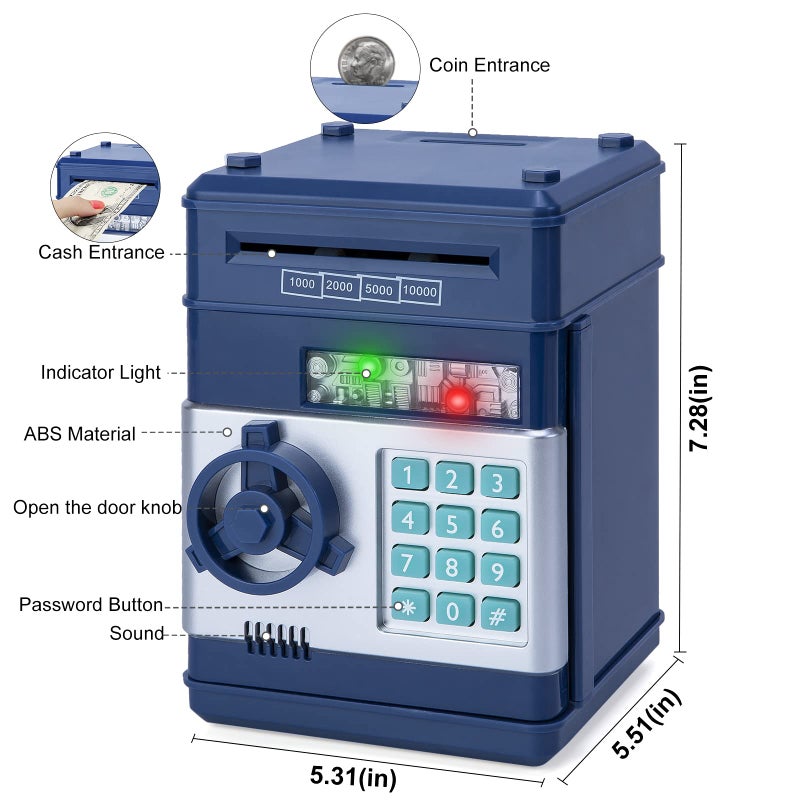 Refasy Piggy Bank for Boys,Refasy Electronic Piggy Banks Password Money Saving Box Gifts for 11 Year Old Boy Money Bank Toy Birthday Gifts for Boys Girls Kids Safe Cash Coin Can(Navy) - Image 3