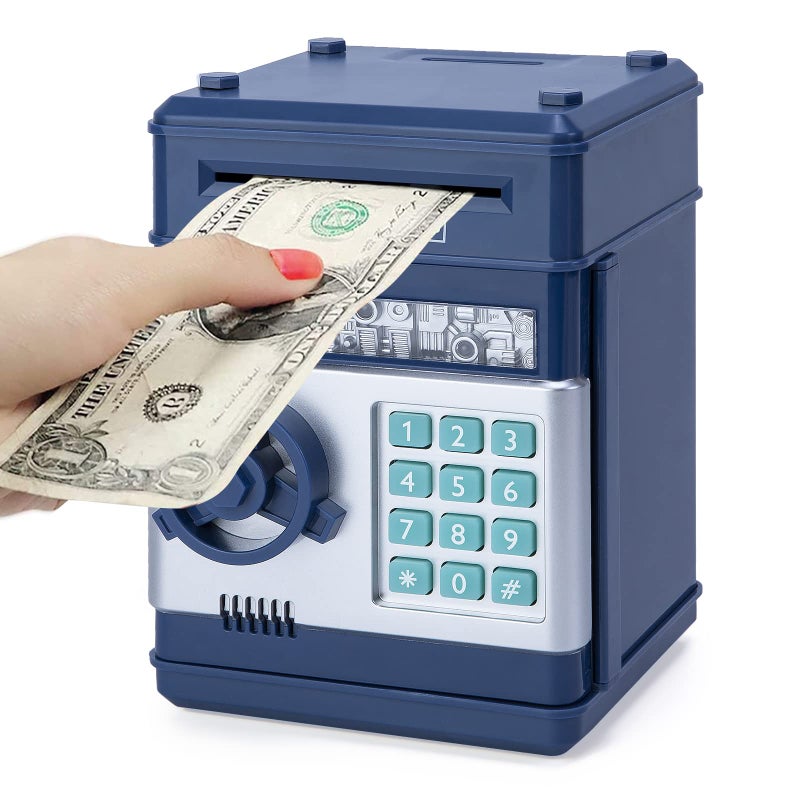 Refasy Piggy Bank for Boys,Refasy Electronic Piggy Banks Password Money Saving Box Gifts for 11 Year Old Boy Money Bank Toy Birthday Gifts for Boys Girls Kids Safe Cash Coin Can(Navy) - Image 1