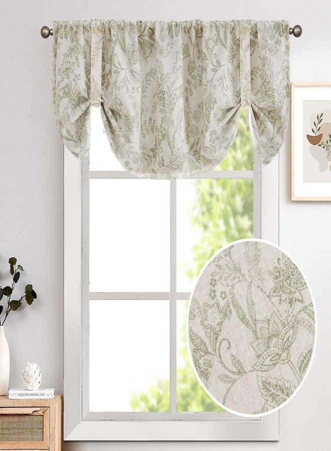 Lazzzy Linen Curtains Farmhouse Green Floral Print Curtains 18 Inches Long Back Tab Drapes for Living Room Bedroom Semi Sheer Country Vintage ValanceCurtains 3 Panels Set Rod Pocket - Image 2