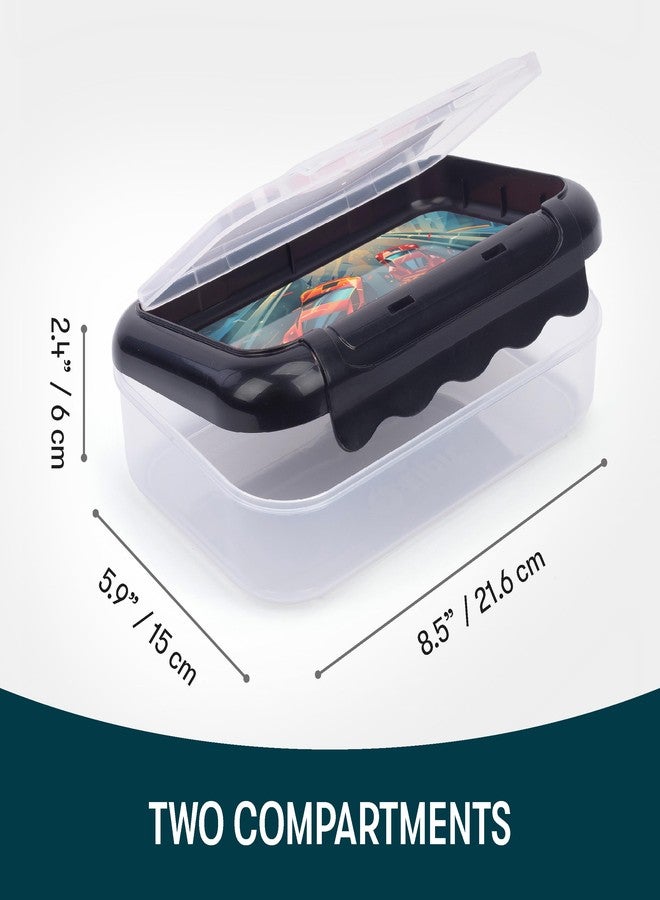 زيبيت صندوق أقلام رصاص بلاستيكي مُعاد تدويره من ZIPIT للأولاد، حافظة أقلام رصاص مكونة من حجرتين للمدرسة، صندوق منظم أدوات مكتبية بسعة كبيرة، سباق سيارات - Image 4