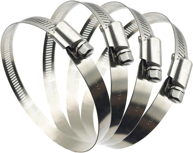 EesTeck 4Pcs 4.5" Adjustable 304 Stainless Steel Duct Clamps For 4" Hose Clamp Pipe Clamp Air Ducting Clamp worm drive hose clamps (Silver) - Image 1