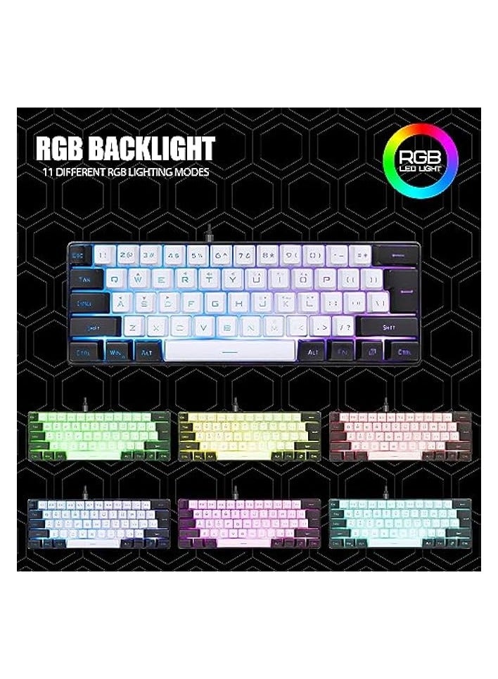 بروماس لوحة مفاتيح سلكية للألعاب، لوحة مفاتيح ألعاب بإضاءة خلفية LED RGB، 61 مفتاحًا لوحة مفاتيح ميكانيكية صغيرة، التوصيل والتشغيل، لوحة مفاتيح مريحة مدمجة لنظام التشغيل Windows، OS X، الكمبيوتر المحمول، الكمبيوتر الشخصي، الألعاب - Image 2
