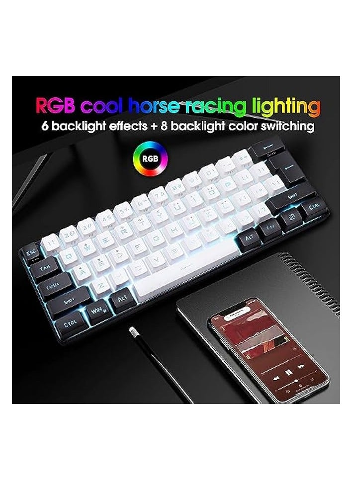 بروماس لوحة مفاتيح سلكية للألعاب، لوحة مفاتيح ألعاب بإضاءة خلفية LED RGB، 61 مفتاحًا لوحة مفاتيح ميكانيكية صغيرة، التوصيل والتشغيل، لوحة مفاتيح مريحة مدمجة لنظام التشغيل Windows، OS X، الكمبيوتر المحمول، الكمبيوتر الشخصي، الألعاب - Image 4