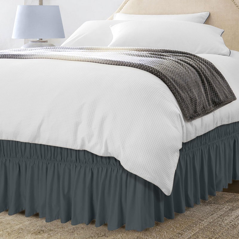 Utopia Bedding Queen Elastic Bed Ruffle Easy Wrap Around Ruffle Microfiber Bed Skirt with Adjustable Elastic Belt 16 Inch Tailored Drop Hotel Quality Bedskirt Fade Resistant Queen Grey