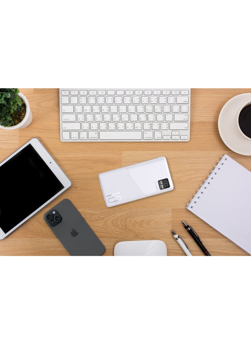 بورودو - بطارية شحن سريعة 10000 مللي أمبير في الساعة مع مخرج USB مزدوج / PD 20 وات / 22.5 وات QC3.0 / مدخل ميكرو 18 وات / شاشة رقمية - أبيض - Image 1