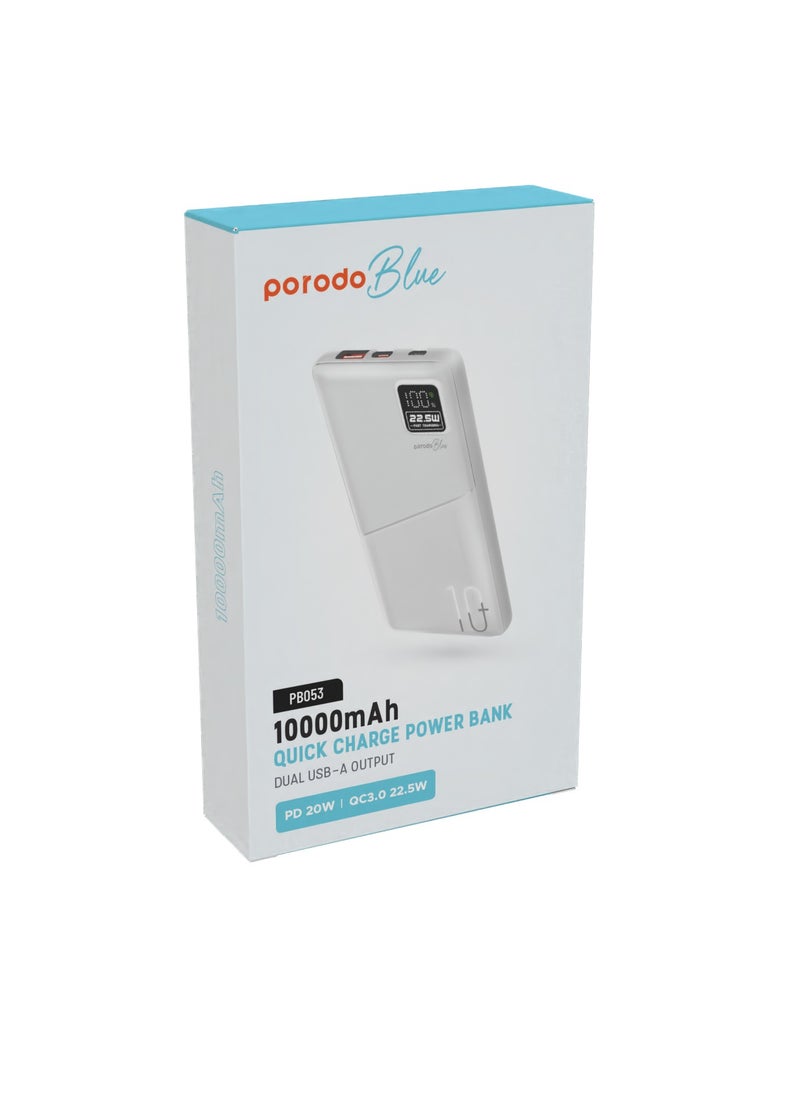 بورودو - بطارية شحن سريعة 10000 مللي أمبير في الساعة مع مخرج USB مزدوج / PD 20 وات / 22.5 وات QC3.0 / مدخل ميكرو 18 وات / شاشة رقمية - أبيض - Image 1