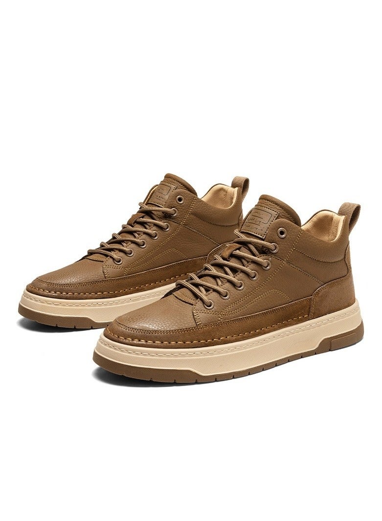 KUYING Men's High Top Casual Leather Upper Board Shoes, Retro Work Clothes Shoes  - Image 1
