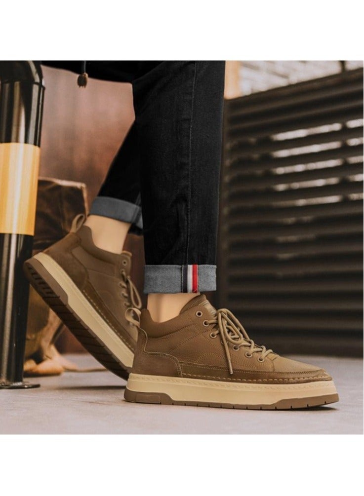 KUYING Men's High Top Casual Leather Upper Board Shoes, Retro Work Clothes Shoes  - Image 2