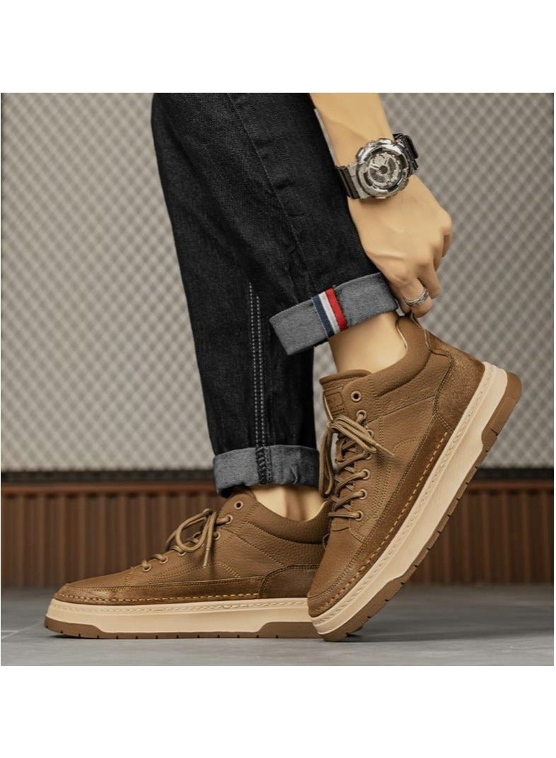 KUYING Men's High Top Casual Leather Upper Board Shoes, Retro Work Clothes Shoes  - Image 3