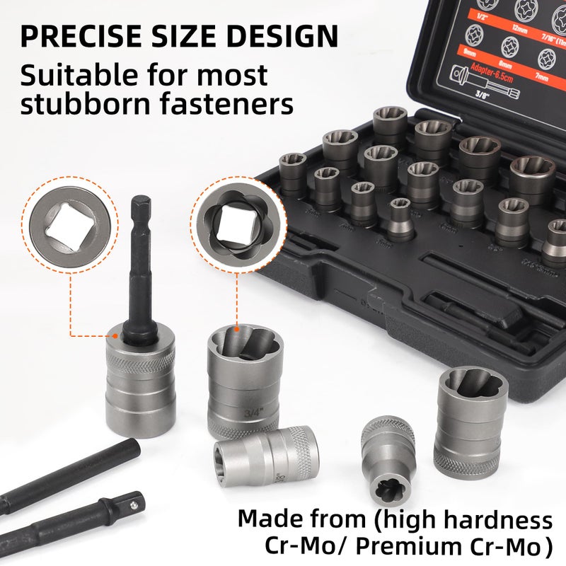 Uyecove Bolt Extractor Set, 20Pcs Stripped Bolt Remover Lug Nut Extractor Set, Lug Nut Remover For Broken Damaged Rounded-Off Bolts, Nuts, Bolts, Studs, Threaded Tubes - Image 3